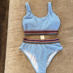 Cupshe womens Bikini in Light Blue with Striped Waistband